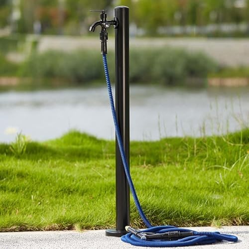 Outdoor Stainless Steel Hose Stand with Faucet - Freestanding Decorative Water Fountain for Garden Irrigation, Washing, and Outdoor Décor, Durable & Stylish Garden Accessory