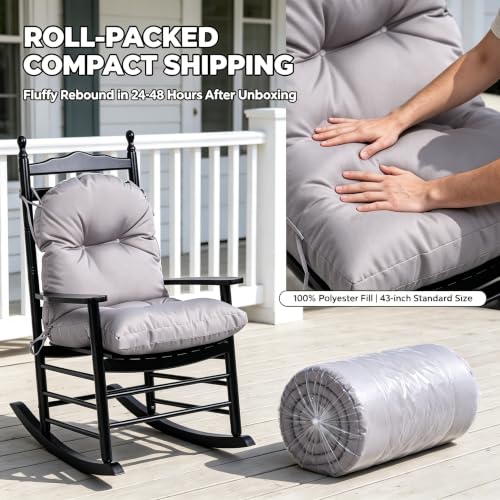 Image of QILLOWAY Tufted Outdoor Chair Cushion Set of 4, Waterproof 43x20x4 Inch Non Slip Replacement Pad for Wicker Lounge Patio Furniture, Grey