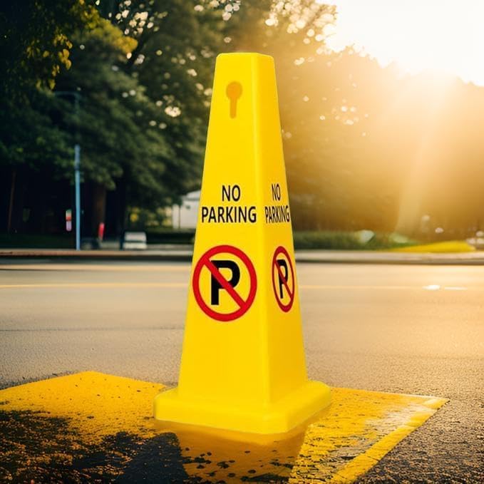 No Parking Cone | Yellow No Parking Sign with 4 Sides View | Easily Noticable No Parking Sign 68x28x28 cm