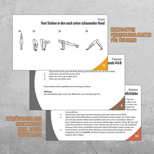 Fit&Balanced Yogabaarten, voor beginners en gevorderden, met 60 yoga-oefeningen, met online introductiecursus, met meditaties en ademoefeningen om te luisteren, yogabroek. - Image 8