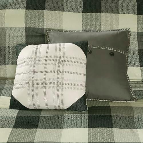 Madison Park Ridge Comforter Set - Cabin Lodge Plaid Herringbone Design, All Season Down Alternative Cozy Bedding with Matching Bedskirt, Shams, Decorative Pillow, Grey King(104"x92") 7 Piece - Thumbnail 4
