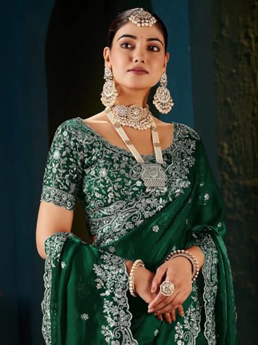 Image of SIRIL Women's Tissue Silk Sequence Embroidery Saree with Unstitched Blouse Piece