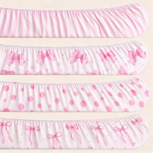 Image of 4 Pack Pink Bow Crib Sheets Girls - Fits Standard 52 inchx28 inchx8 inch Crib & Toddler Mattress, Soft Breathable Polyester Baby Nursery Bedding, Coquette Bow Polka Dot Stripe Printed Fitted Sheets for Girls