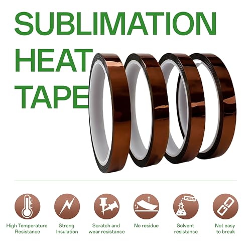 Image of Heat Tape, 4 Rolls High Temperature Heat Resistant Tape, Kapton Tape for Sublimation, Heat Press, Circuit Board, Soldering, Thermal Tape, 10mm&20mm x 33m