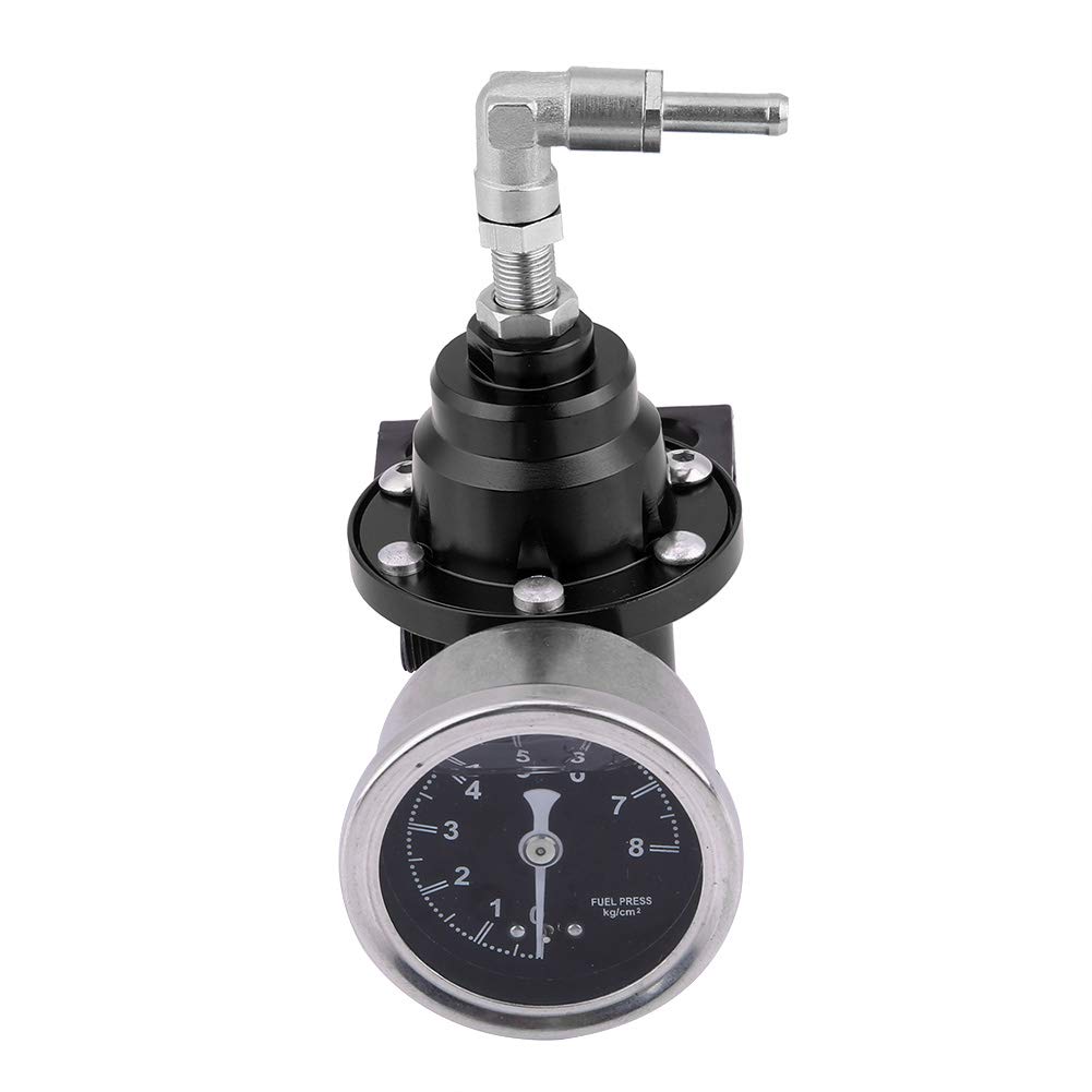 Regulador de presión de combustible ,9 . 5cm 160psi Universal alto rendimiento aluminio Regulador de presión de combustible ajustable 1 :1 Kit de medidor de aceite Para Coche(Negro)