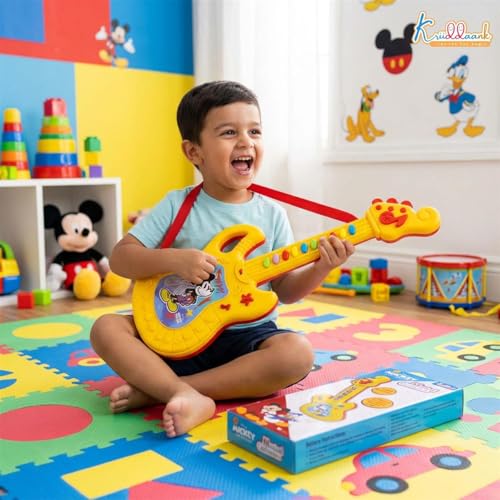 Image of Disney Mickey Mouse Theme Musical Guitar for Toddlers & Kids | Battery Operated Sing-Along Educational Toy | Interactive Learning Music & Sounds|Birthday Gift for Juniors (3+ Years) - Red