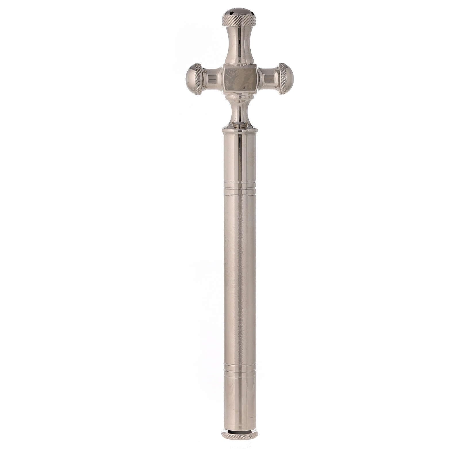 Holyart Accessori per Benedizione: Aspersorio Croce Ottone Argento 20 cm