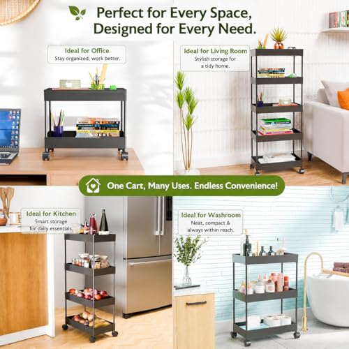 Image of wall love Plastic Storage Rack Trolley with Wheels for Kitchen, Bathroom & Bedroom - Multipurpose Organizer Shelf Rack for Fruits, Toiletries, Snacks and Household Storage (3 Layer)