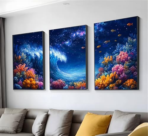 Diamond Painting Fleur 3 Pièces - Kit Complet DIY Full Drill pour Décoration Salon 25x40cm
