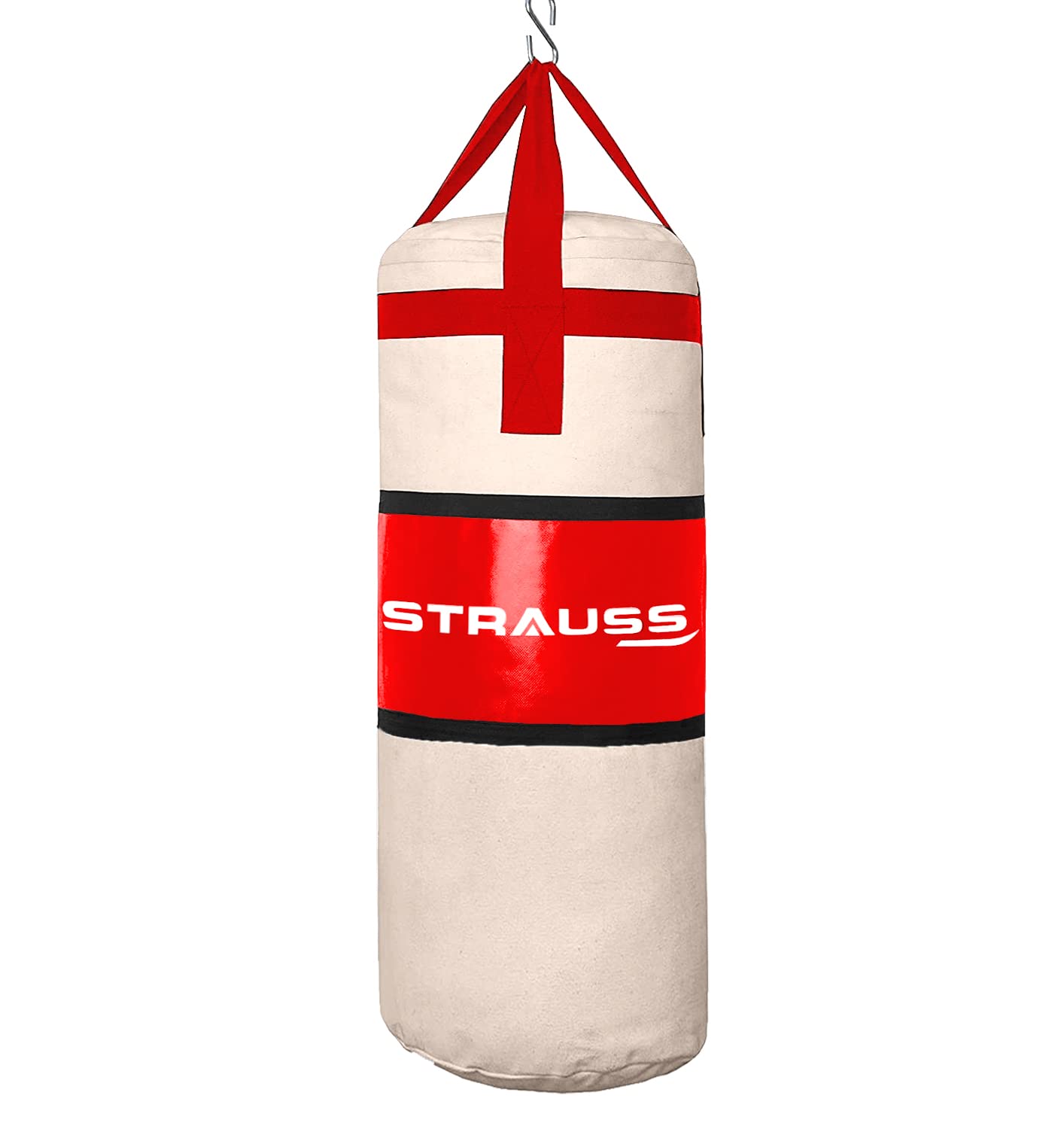 Strauss Canvas Heavy Duty Filled Gym Punching Bag|Hanging S Hook, Zippered Top Head Closure,Heavy Straps |Ideal for Boxing, MMA, Muay Thai|Boxing Bag for Home Gym & Fitness Training|3 Feet,(Cream/Red) (B0B535X464) Amazon Price History, Amazon Price Tracker