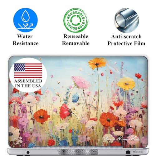 Image of Custom Design Personalized Laptop Skin Sticker Cover Art Decal, Customize with Your Name or Text (17 Inch, Floral Painting)