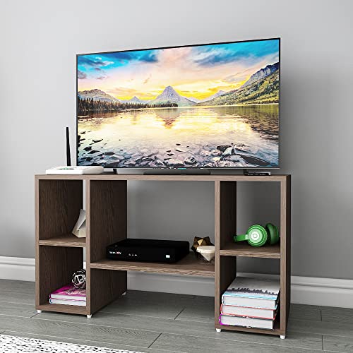 Image of ESTANTERIA Tv Cabinet for Living Room Engineered Wood TV Entertainment Unit Set Top Box Tv Stand Table /TV Cabinet with Shelves for Books & Dcor Display Unit Bed Living Room(Brown)(30D x 81.2W x 45H)
