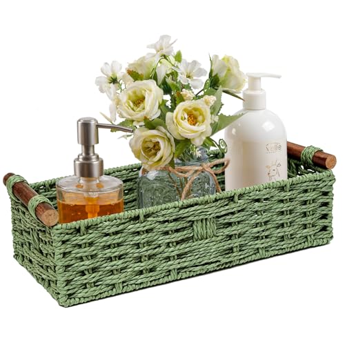 Round Paper Rope Storage Basket Wicker Baskets for Organizing with Handle Decorative Storage Bins...