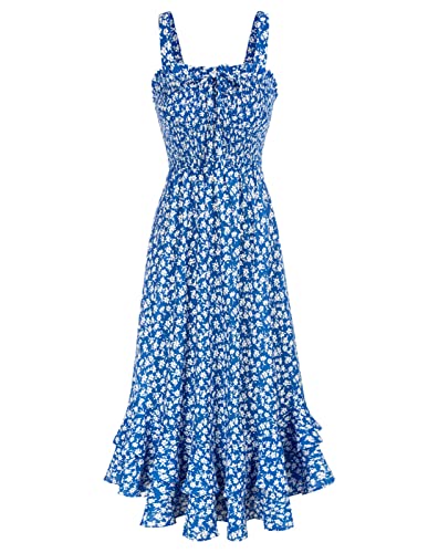 GRACE KARIN Women's 2025 Summer Floral Boho Dress Square Neck Strapped Swing A Line Sundress Beach Long Maxi OutfitsBlue 2XL