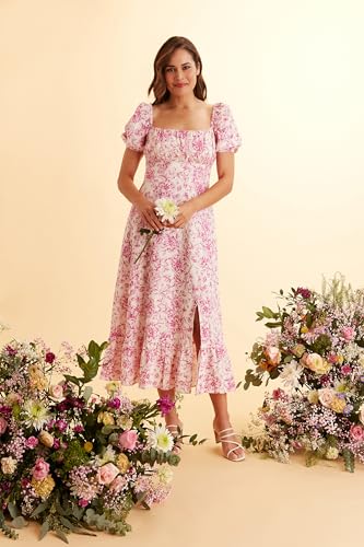 Image of London Times Womens Square Neck Smocked Back Linen Blend Flattering Versatile Spring Summer Garden Party
