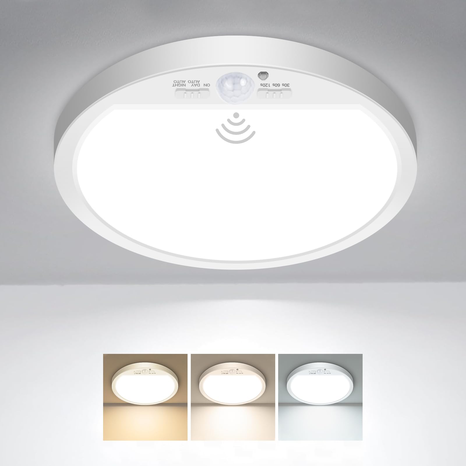 slochi Lampe Deckenlampe mit Bewegungsmelder Innen, 18W 1800LM LED Deckenleuchte mit Bewegungsmelder, 3000K/4000K/6500K Rund Sensor Licht für Flur Treppe Küche Balkon Abstellraum Keller, Ø22CM