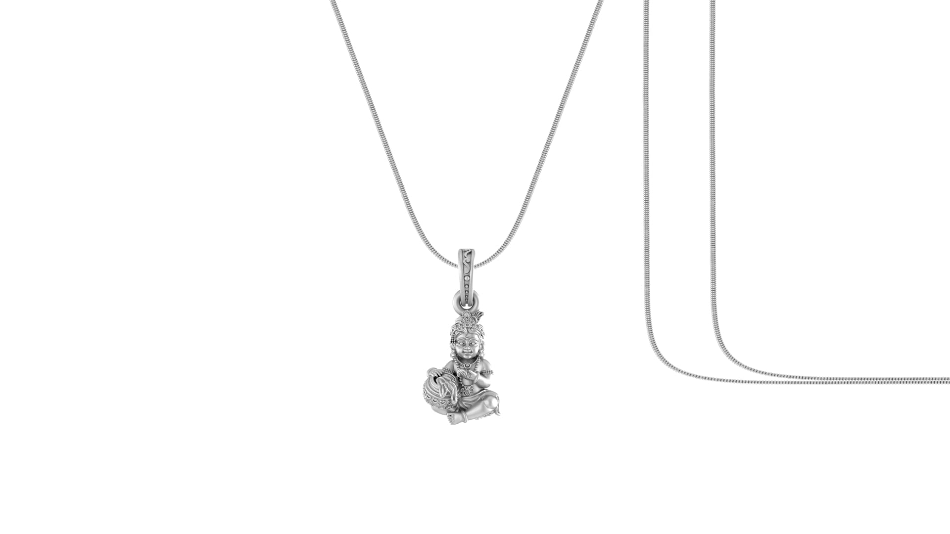 Sterling Silver (92.5% purity) Bal God Kanha Laddu Gopal Chain Pendant (Snake Chain - 22 inches) for Men & Women Bhagwan Thakur ji Krihna Kanhaiya Chain Locket for Good Health & Wealth