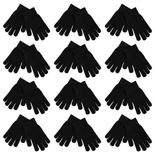 High Desert Gear Unisex Adults Teenagers Magic Winter Knitted Gloves 12 Pairs 1 Dozen (Black)
