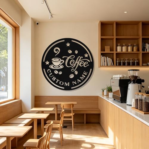 Image of Personalized Coffee Metal Sign, Custom Coffee Bar Signs, Custom Name Signs for Cafe Station, Coffee Wall Art Decor for Kitchen, Cafe Shop Decor, Cafe Lover Gift
