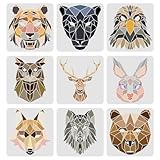 FINGERINSPIRE 9pcs Animals Head Stencils Template 11.8x11.8inch Plastic Geometric Lion Tiger Wolf Bear Painting Stencils Owl Deer Rabbit Fox Leopard Stencils for Wood, Floor, Wall and Tile