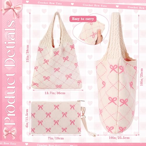Bolso Tote de Crochet Rosa Sanwuta 2 Piezas miniatura 4