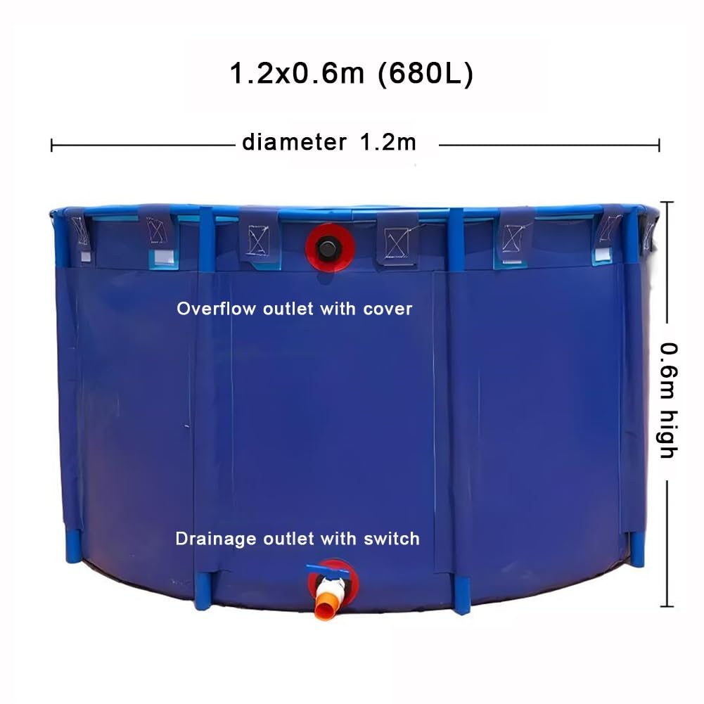 Piscina rotonda da 1,2 m in tela con staffa, per acquacoltura, irrigazione e stoccaggio dell'acqua, facile da installare, blu