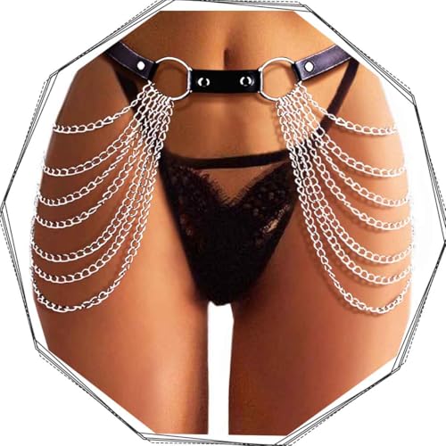 Brishow Leather Waist Chain Belt Black Chain Belts Festival Rave Outfits for Women