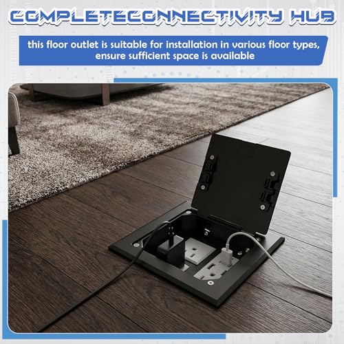 Image of Floor Electrical Outlet Box, Recessed Flat Hidden Low Profile Receptacle with 2 * 20 A+ 1 * 15 a Receptacle Outlet, +2 * 5 V /4.8 a USB Port+1* Rj 45 Port