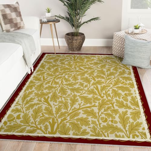 MOKOSAISE Alfombras de Área Lavables Hojas Amarillas Esponjosas 180x200cm para Sala de Estar Dormitorio Comedor Grandes Patrones de Hojas Suaves Alfombras Retro Antideslizantes