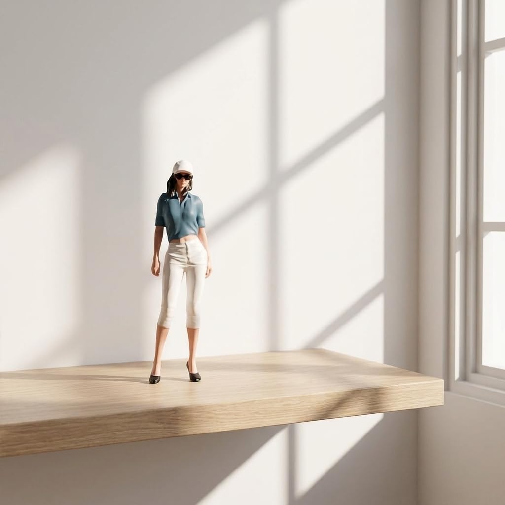 harayaa Figura Mujer en Miniatura con Gorra Blanca Cabello Oscuro y Zapatos Tacón para coración Escritorios Acuada para Exhibición en Maquetas y Arreglos, Mujer de Moda con Gorra, Escala 1/24