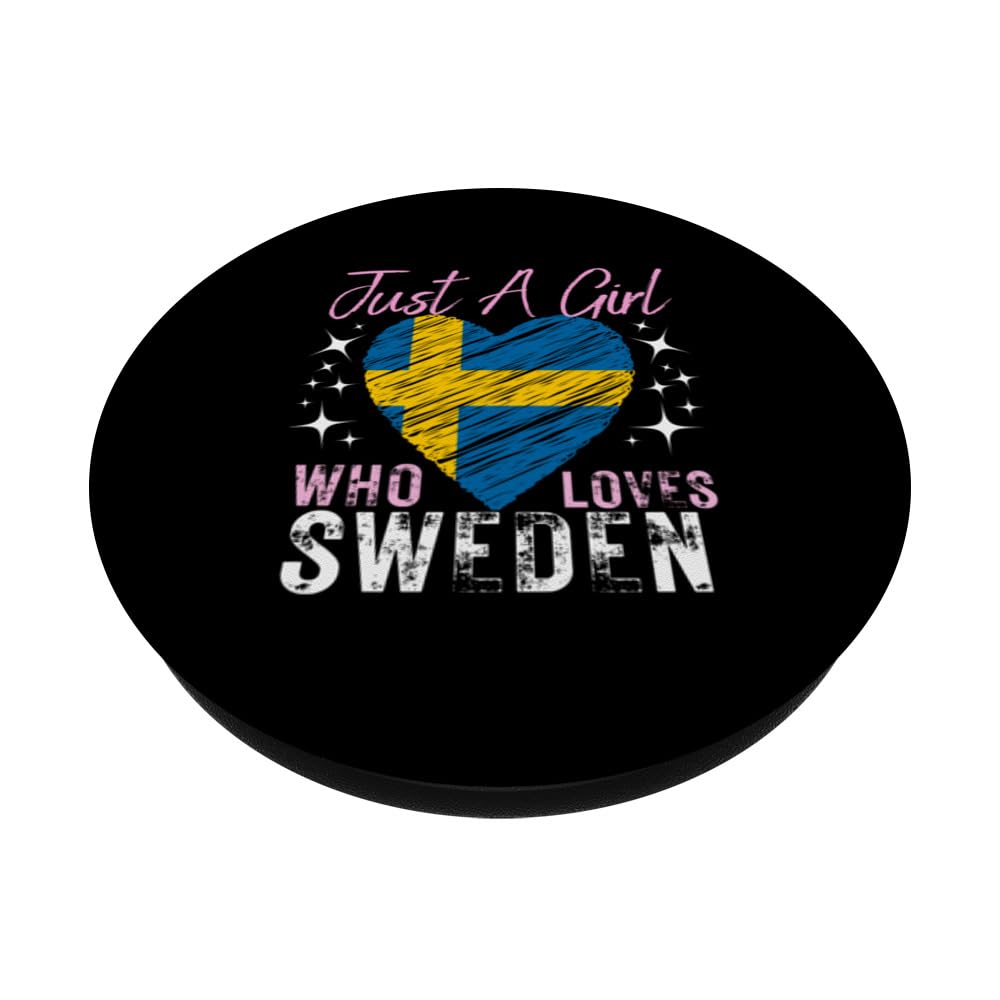 Sweden Just A Girl Who Loves Sweden Heart Flag for Girls PopSockets Swappable PopGrip, Black - Image 2