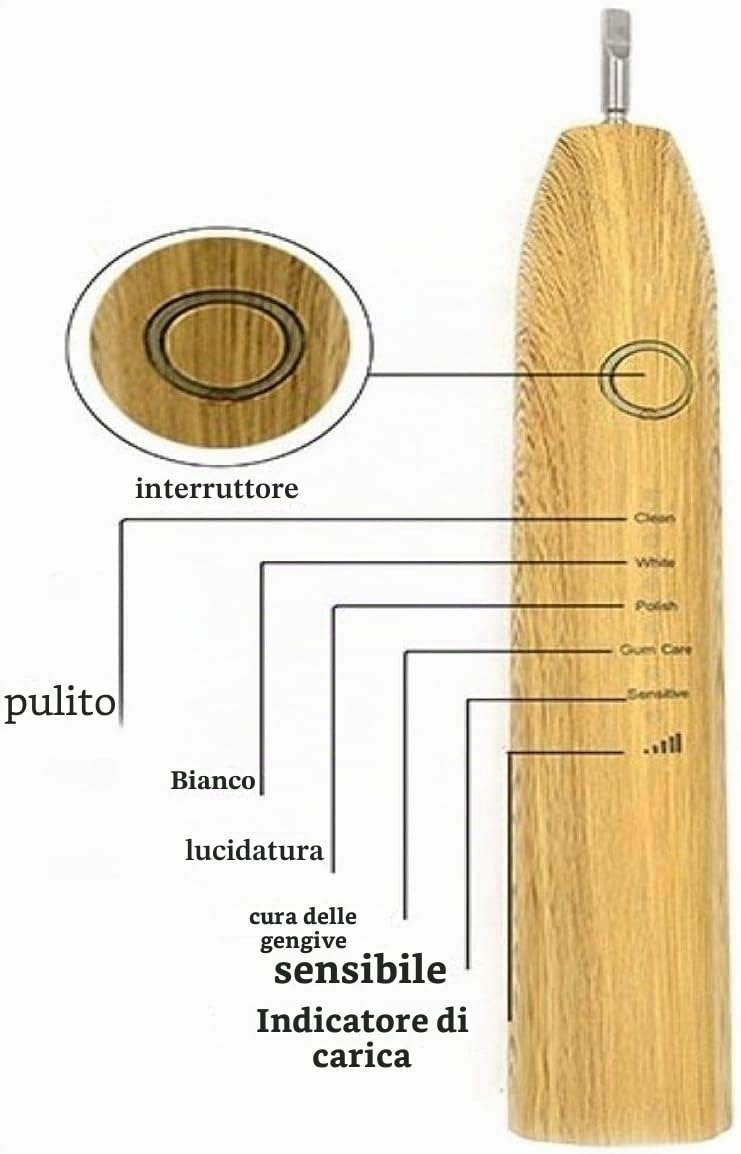 Fayet Bamboo Smart Sonic Spazzolino da denti Elettrico, IPX8 Impermeabile Leggero Automatico Eco Friendly Spazzolini Elettrici 5 Modalità