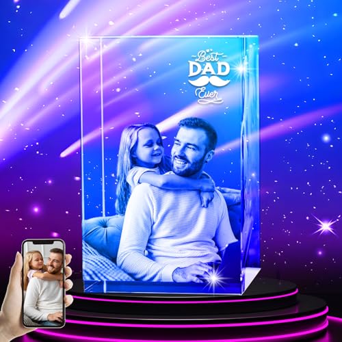 3D LovePix Personalized 3D Crystal Photo - Optional Multicolor Light Base| Gift Box| Customized Laser Etched Picture for Moms, Dads, Birthdays & Celebrations Gifts - Rectangular (Small)