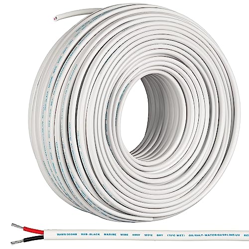 GS Power 100 Ft Duplex Marine Wire, 18 Gauge Wire, Oxygen-Free Tinned Copper 18 AWG Electrical Boat Wiring, Sheathed Copper Marine Grade Electrical Cable for Boat Automotive RV Camper Trailer