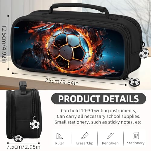 Image of Soccer Pencil Case for Boys - Large Pencil Pouch for Boys with Zipper Compartments & Handle - Big Capacity Pen Organizer Box Bag for Kids Teens School Supplies