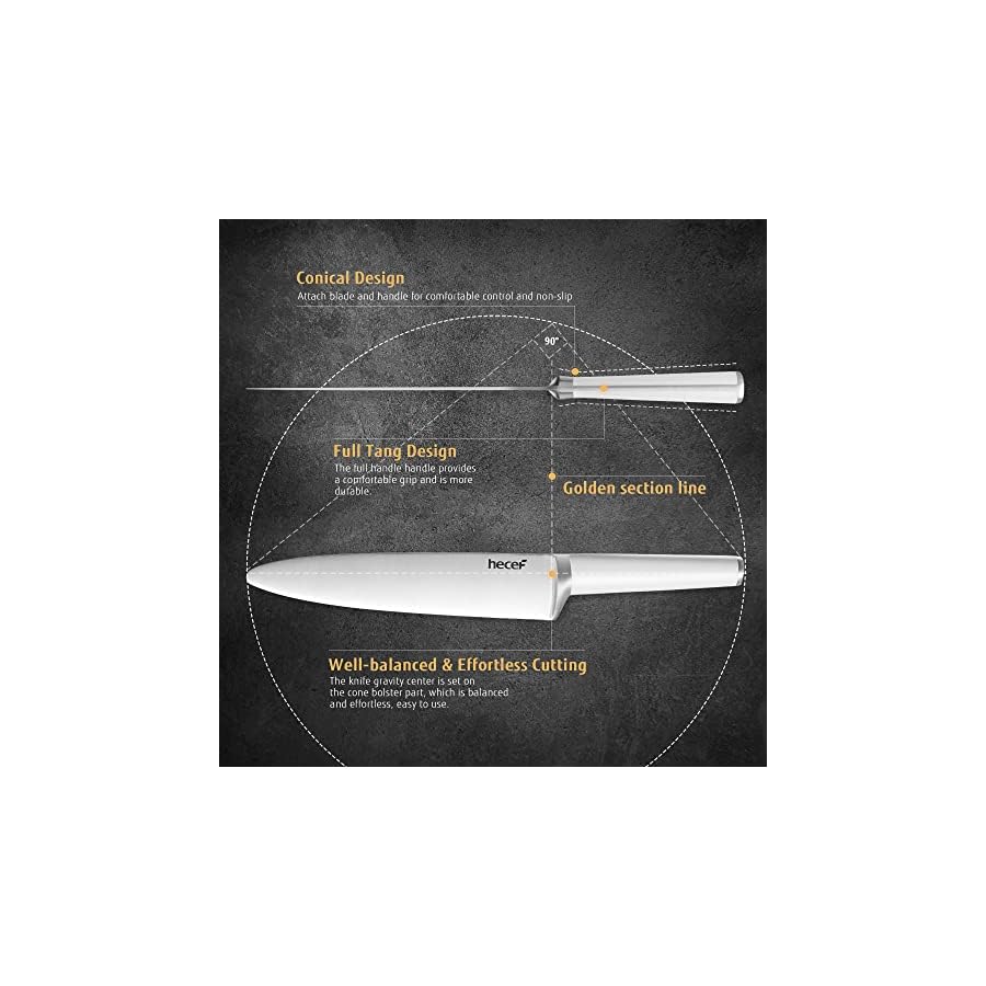 hecef Kitchen Knife Set with Wooden Block 15 PCS White, High Carbon Stainless Steel Ultra Sharp Kitchen Knife Set with 6 PCS Steak Knives, Meat Scissors, Sharpener Steel