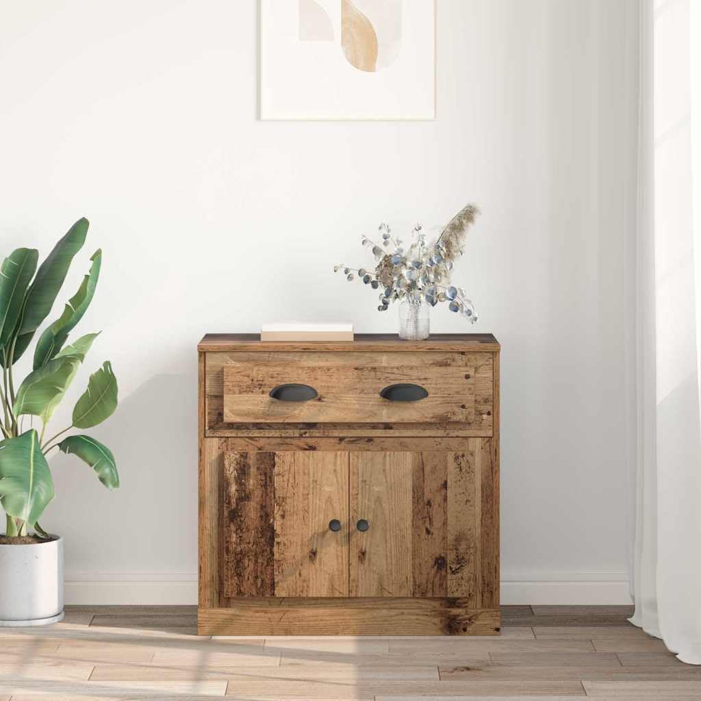 Aparador alto 70 x 35,5 x 67,5 cm, aspecto de madera vieja, con 2 puertas y cajón, para salón, pasillo, cocina, almacenamiento, gabinete moderno