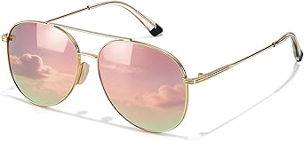 TJUTR Polarized Tangle Free Aviator Sunglasses for Women & Men, UV400 Protection Trendy Shades, No-Snag Metal Frame Glasses