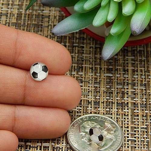 925 Sterling Silver Round Soccer Ball Stud Earrings (Nickel Free)3