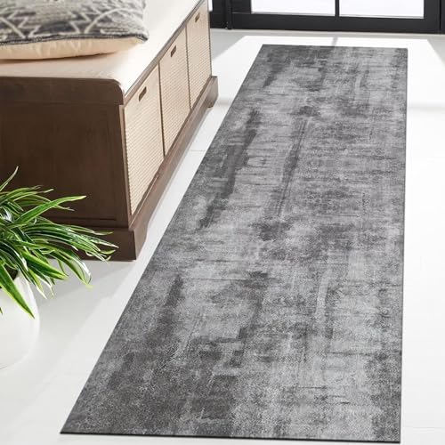 Tapis de couloir long 100x300cm lavable gris design moderne - 3