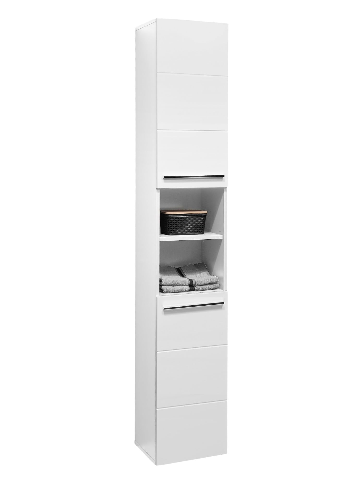 moebel-dich-auf Badezimmer Badmöbel Vail Korpus Viking Oak 5-St., Hochschrank, Spiegelschrank, Wbu, Set 1 (Weiß Hochglanz)