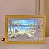 HYUGF Lighting up Painting Decoration, Night Light with 3 Adjustable Lighting Modes, Wall Lamp Art Picture Frame Decor, LED Painting for Home Living Room Bedroom Bedside(7X9 in, Seaside)