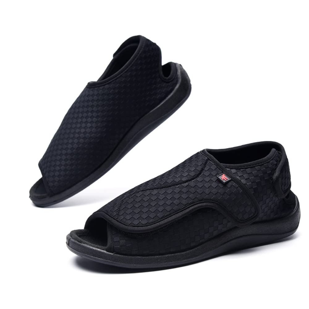Aocase Men's Black Swollen Slippers Comfy Extra Wide Diabetic Slippers Breathable Open Toe Sandals Adjustable Non Slip Slippers Elderly Arthritis Edema Swollen Shoes,,45