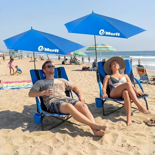 Image of EMERIT Beach Chair with 360 Adjustable UPF 50+ Umbrella, 300 lbs Heavy Duty Capacity Low Profile Sand Chair, 7 lbs Lightweight Backpack Folding Chair for Soccer Sidelines, Concerts & Camping