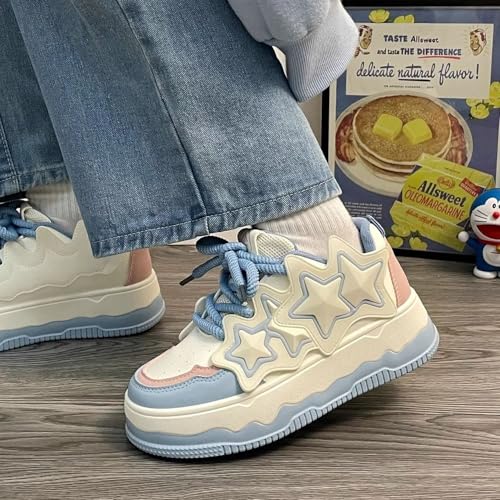 Star Sneakers for Women Sole Y2K Flat Platform Chunky Style Casual - Non Slip Kawaii Retro Preppy Girls Cute Shoes Tennis & Racquet Sport Lightweight Running Standing All Day Athleisure Neutral Gifts2