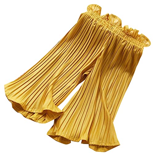 Moonker Toddler Girls Solid Color Pants Elastic Waist Pleated Boho Trendy Casual Flowy Palazzo Pants Soft Youth