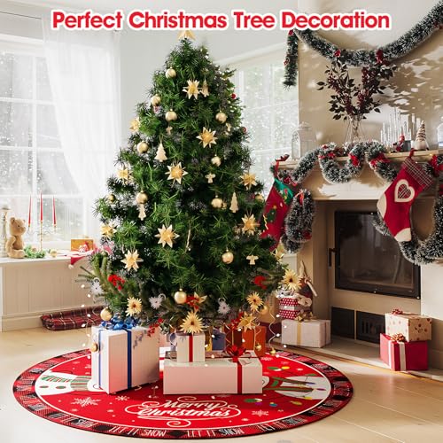48 Inch Merry Christmas Tree Skirt - Large Red Xmas Tree Skirts Mat Decoration, Cute Winter Snowman Round Skirt for Indoor Outdoor Home Christmas Tree Decorations Holiday Party Decor - image 2