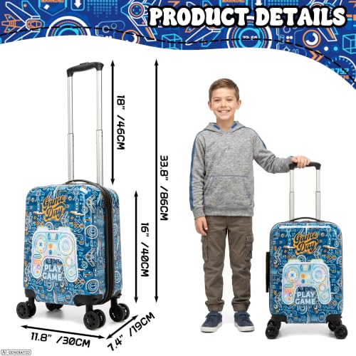 Image of Kids Luggage Sets for Boys 2 Piece Rolling Suitcases with Wheels Hardshell Toddler Suitcase with Travel Pillow Carry on Travel Luggage with Wheels