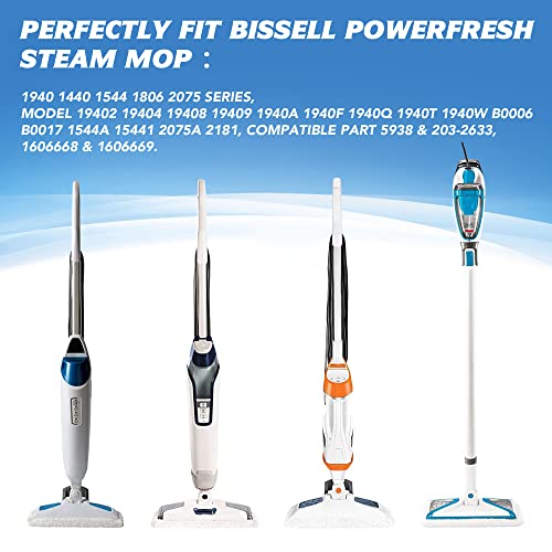 Steam Mop Replacement Pads Compatible With Bissell Powerfresh Steam Mop 1940 1806 1544 1440 2075A 2685A Series, Part # 5938 & 203-2633, 1606668 & 1606669 (4-White) #TOP3