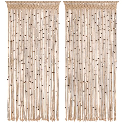 BECHAEO Macrame Beaded Curtain Boho Handmade Cotton Door String Curtain for Doorway Window Wooden...